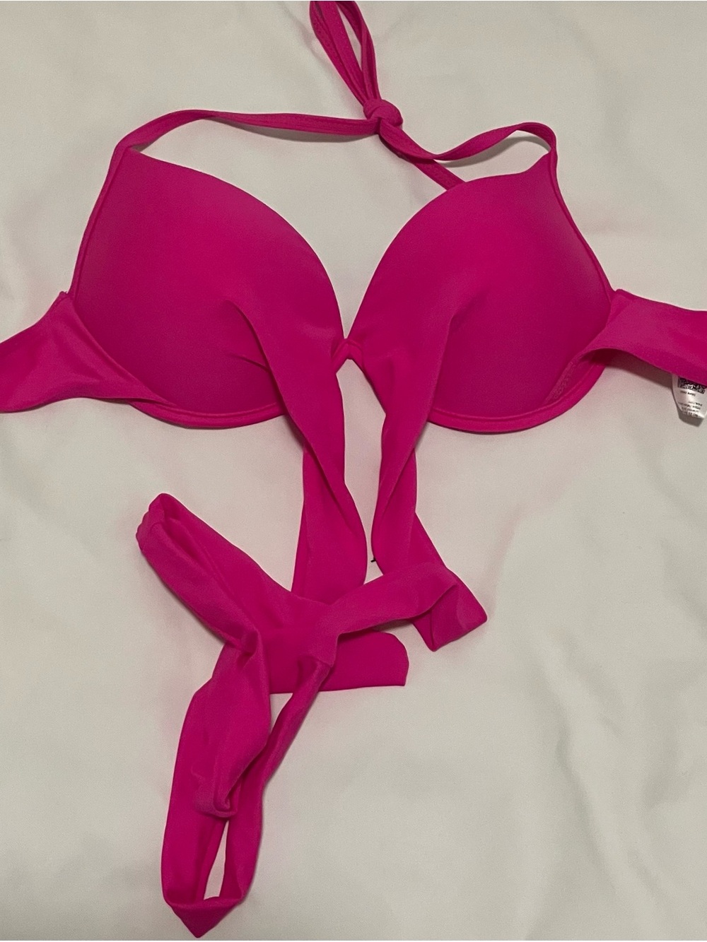SHEIN Hot Pink Tie-Front Halter Bikini Top Brand New Size M